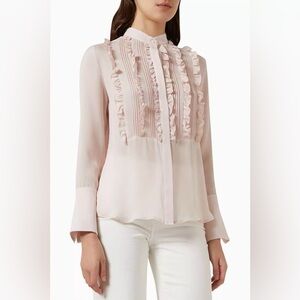 NWT $550 TWP Kimmie Silk Ruffle Bib-front Shirt In Blush